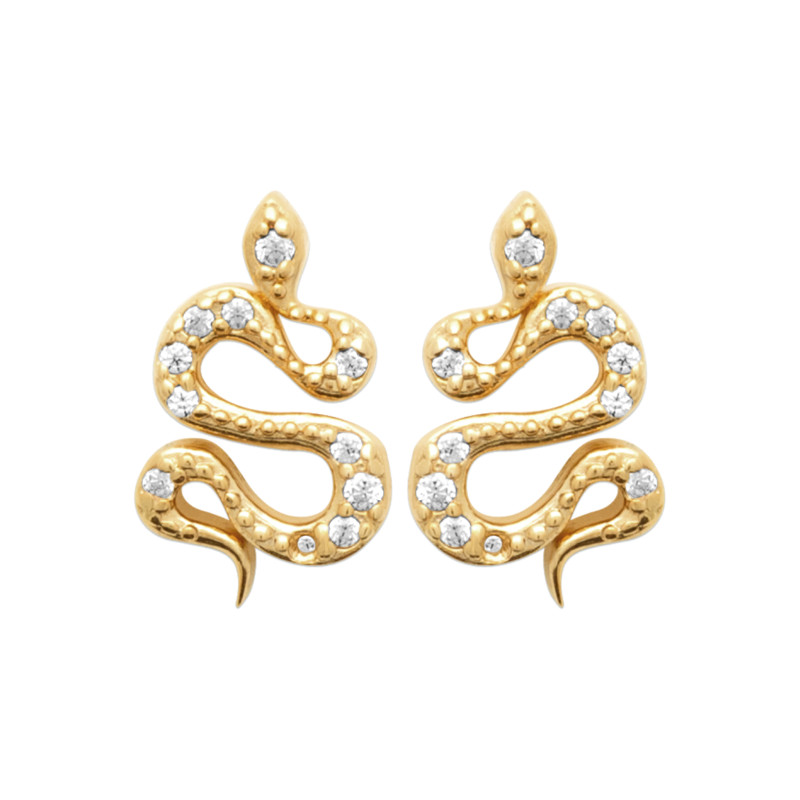 Boucles d'oreilles serpent CZ plaqué or