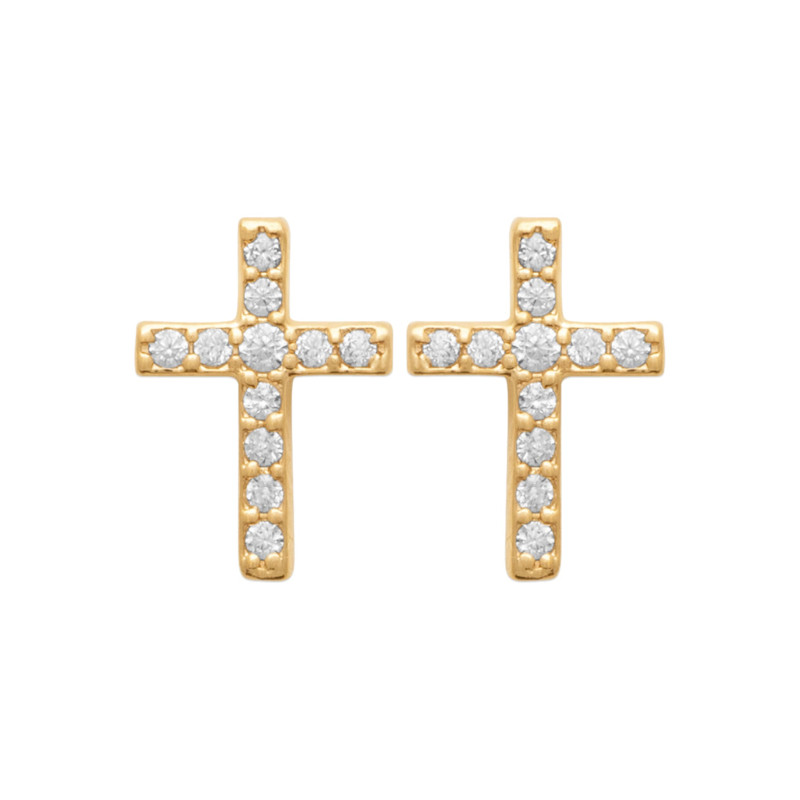 Boucles d'oreilles croix chrétienne CZ plaqué or