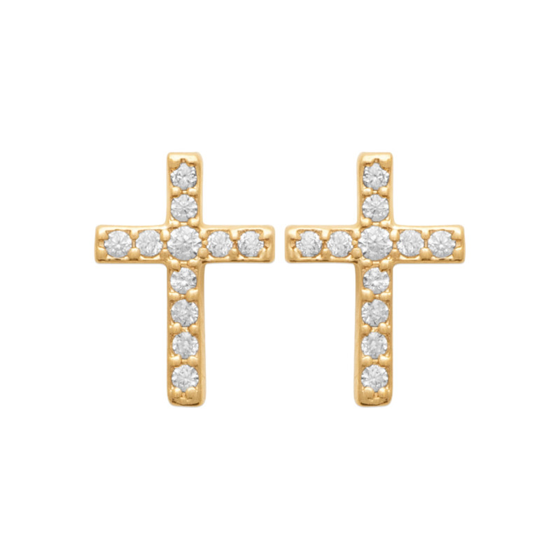 Boucles d'oreilles croix chrétienne CZ plaqué or