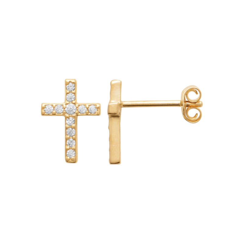 Boucles D’oreilles Chaîne Plaquée Or Blanc Avec Pendentif Croix CZ – Longueur 12.2 Cm, Style Moderne | KnSam