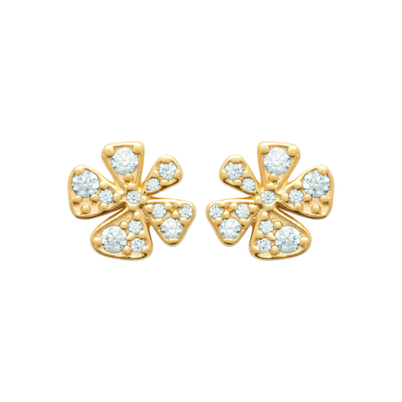 Boucles d'oreilles fleurs CZ plaqué or