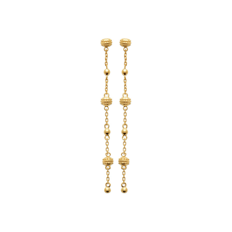 Boucles D'oreilles Goutte Perles Chaîne Argent Massif Plaqué Or - Silverspeck, 53mm