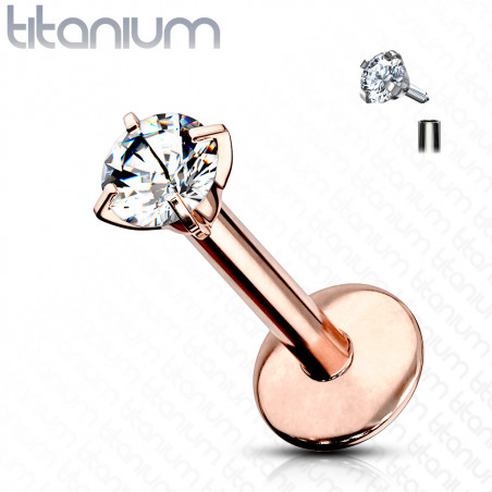 Piercing labret titane anodisé couleur or rose cz 3mm