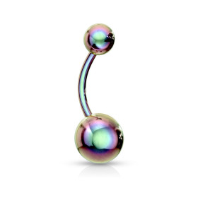 Piercing nombril double bille en titane anodisé de couleur arc en ciel