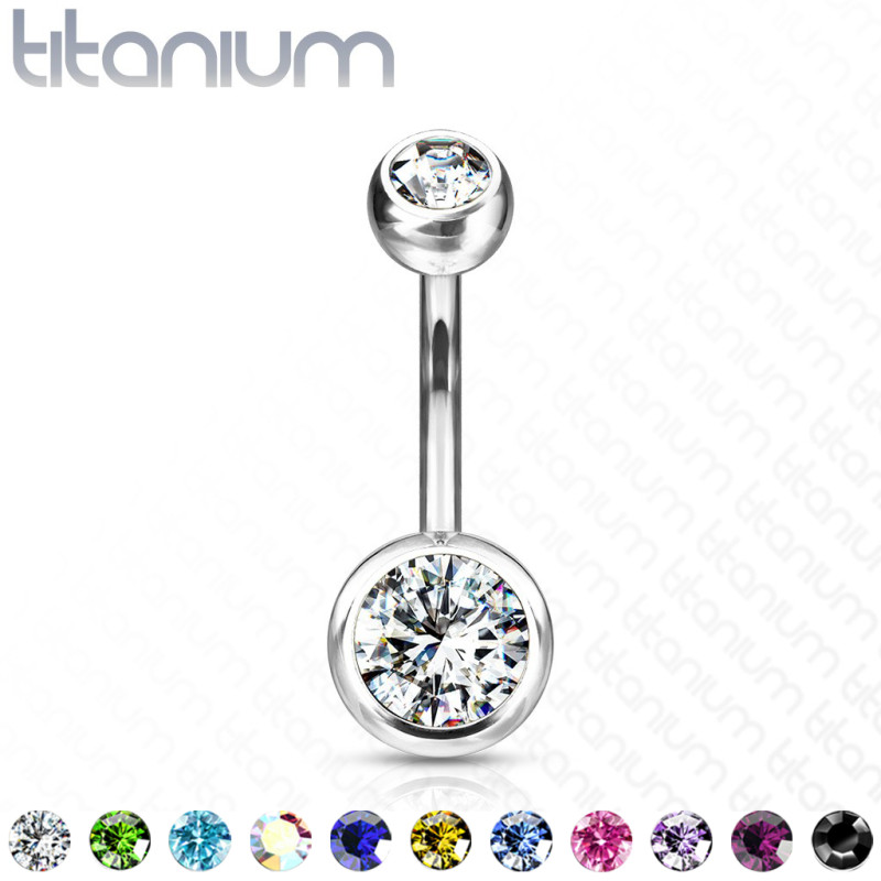 Piercing nombril Titane G23 double cristal - Piercing Tarawa.com