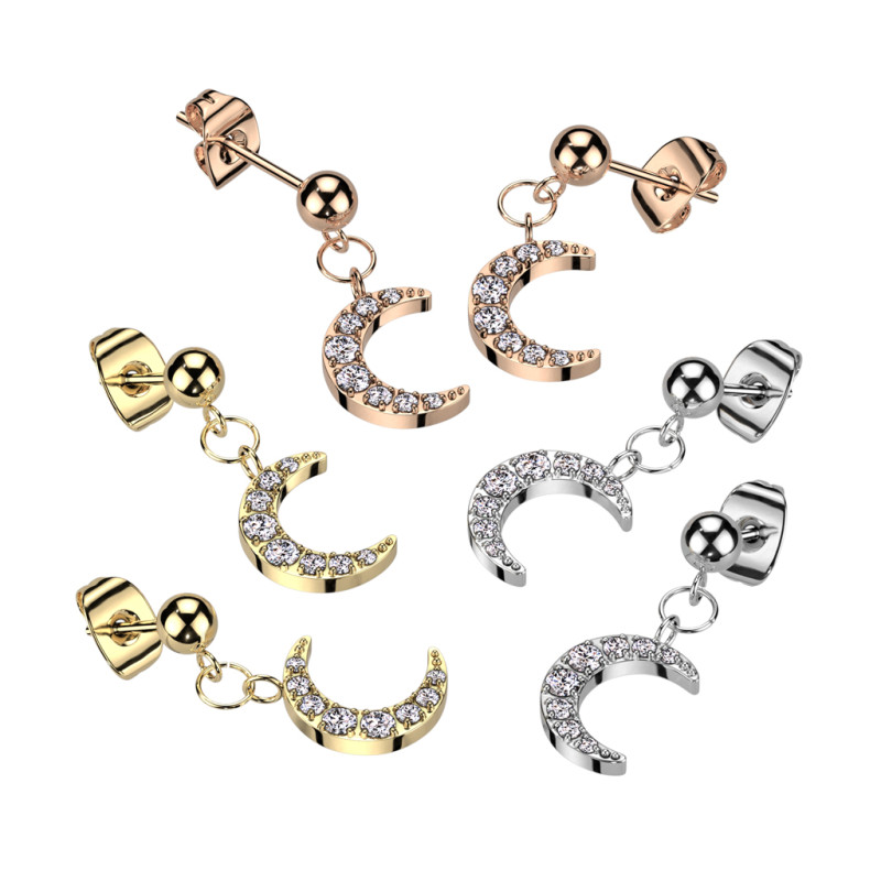 Boucles d'oreilles Lune avec Zirconia en Or main image 1