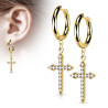 Boucles d'oreilles créoles croix pendante CZ doré