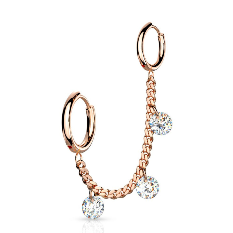 Anneaux d'oreille relié chaine avec CZ or rose