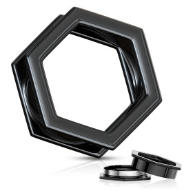 Piercing tunnel forme hexagone noir
