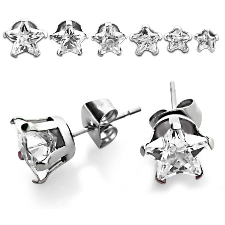 Boucles d'oreilles étoile en acier CZ blanc