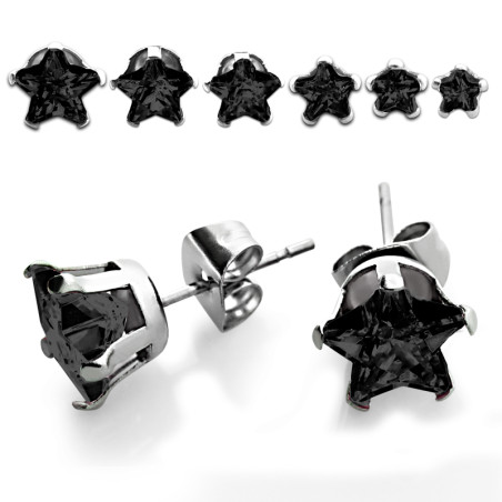 Boucles d'oreilles étoile en acier CZ noir