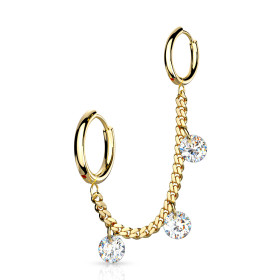 Anneaux d'oreille relié chaine avec CZ doré