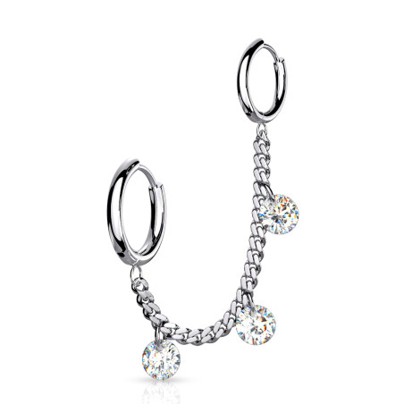 Anneaux d'oreille relié chaine avec CZ