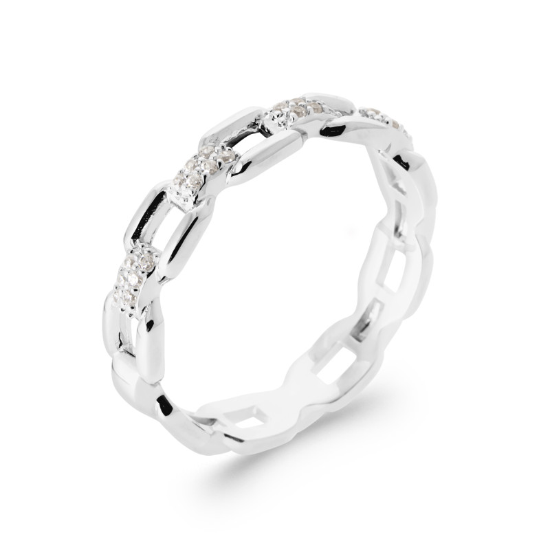 Bague en argent mailles de chaine CZ