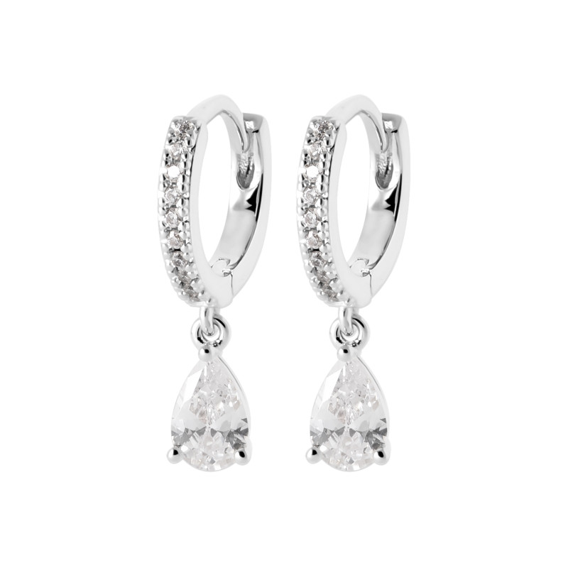 Boucles d'oreilles en argent créoles avec pendant CZ