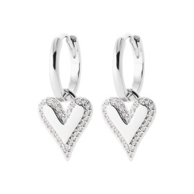 Boucles d'oreilles en argent créoles avec pendant cœur