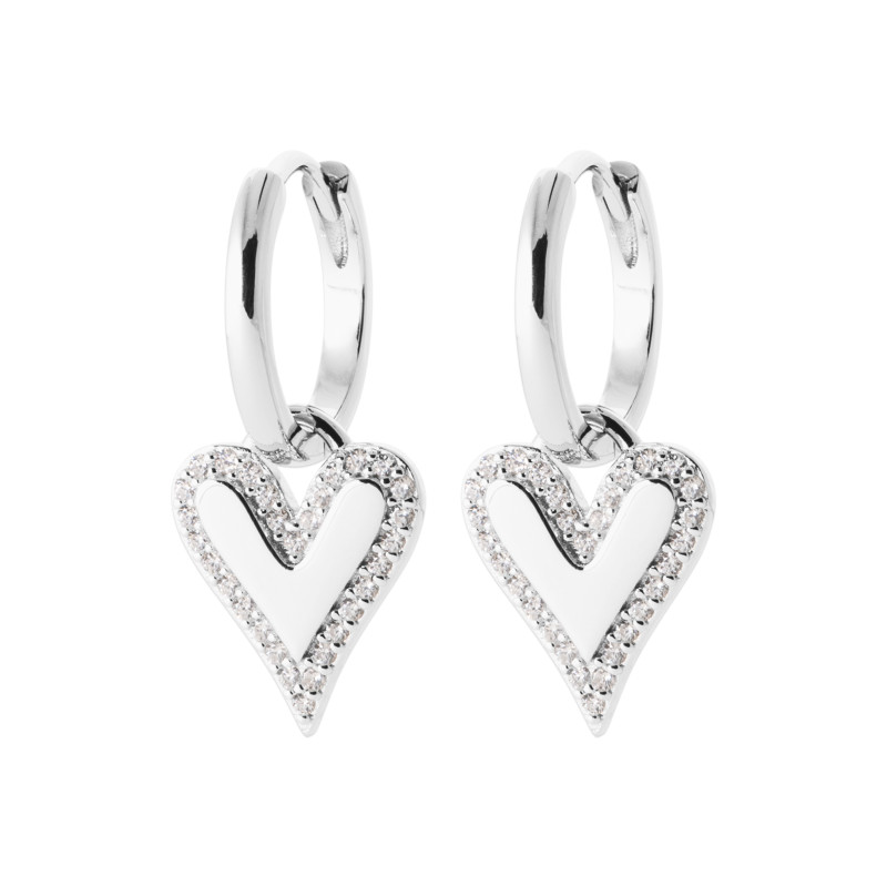Boucles d'oreilles en argent créoles avec pendant cœur