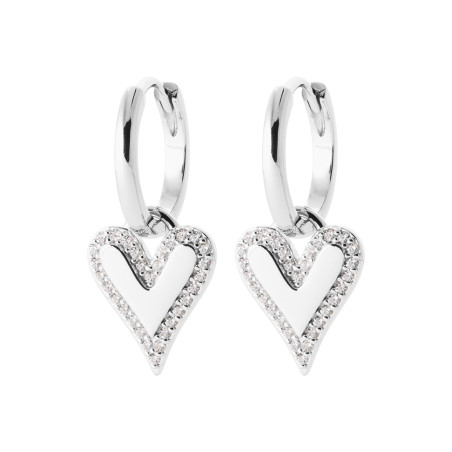 Boucles d'oreilles en argent créoles avec pendant cœur