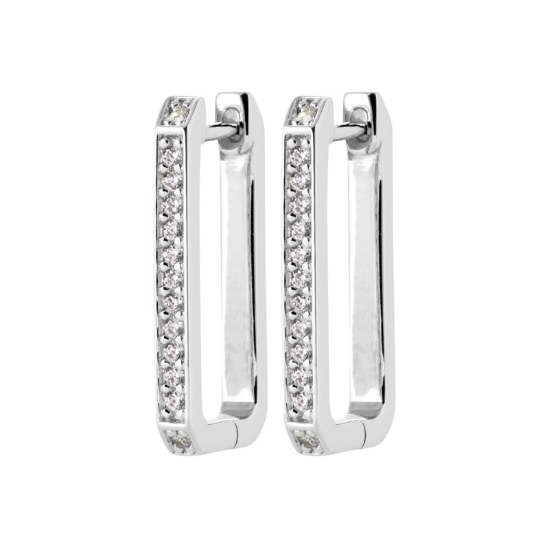 Boucles d'oreilles en argent créoles rectangle CZ