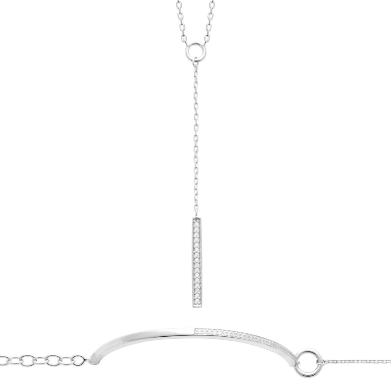 Collier en argent long pendant barre CZ