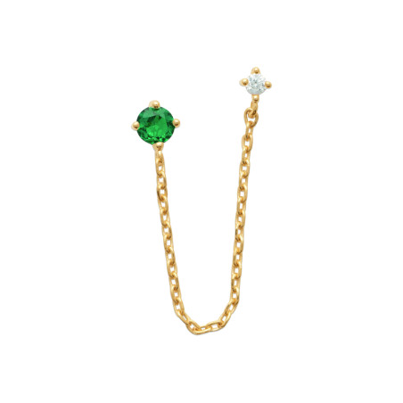 Boucle d'oreille CZ vert et blanc relié par chaine