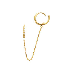 Boucle d'oreille créole CZ relié par une chaine