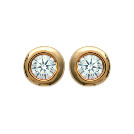Boucles d'Oreilles en Plaqué Or avec Zirconium Blanc Rond - Éclat Éternel