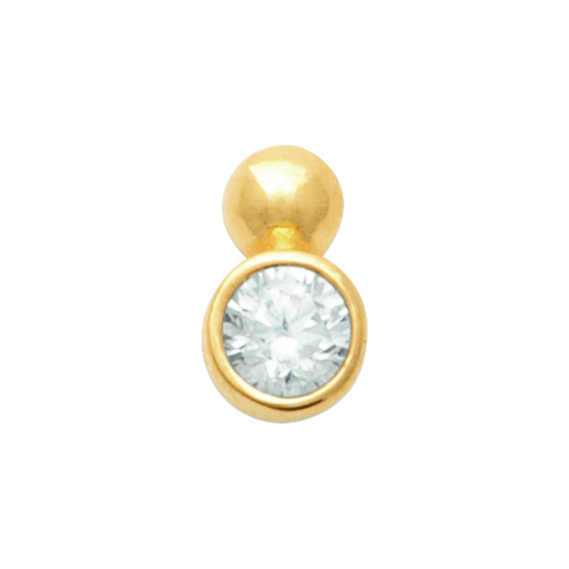 Boucle d’oreille mini-solitaire en plaqué or – Stud perle & zircon serti clos (vendue à l’unité)