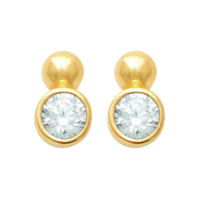 Boucles d'Oreilles Plaqué Or avec Strass Brillants Double