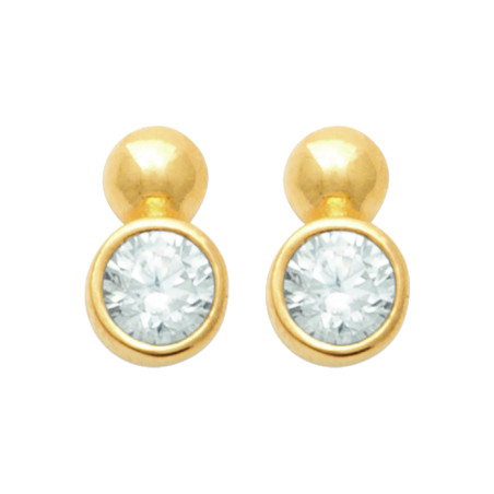 Boucles d'Oreilles Plaqué Or avec Strass Brillants Double