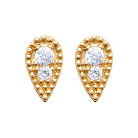 Boucles d'Oreilles Goutte en Plaqué Or avec Double Strass Étincelant
