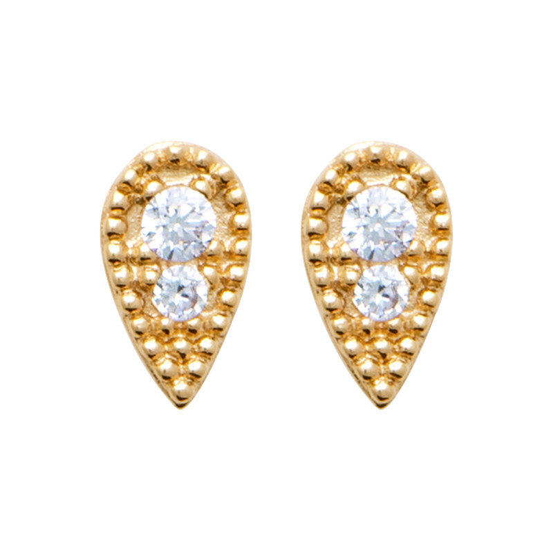 Boucles d'Oreilles Goutte en Plaqué Or avec Double Strass Étincelant