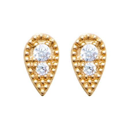 Boucles d'Oreilles Goutte en Plaqué Or avec Double Strass Étincelant