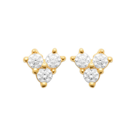 Boucles d'Oreilles en Plaqué Or avec Triple Zirconium