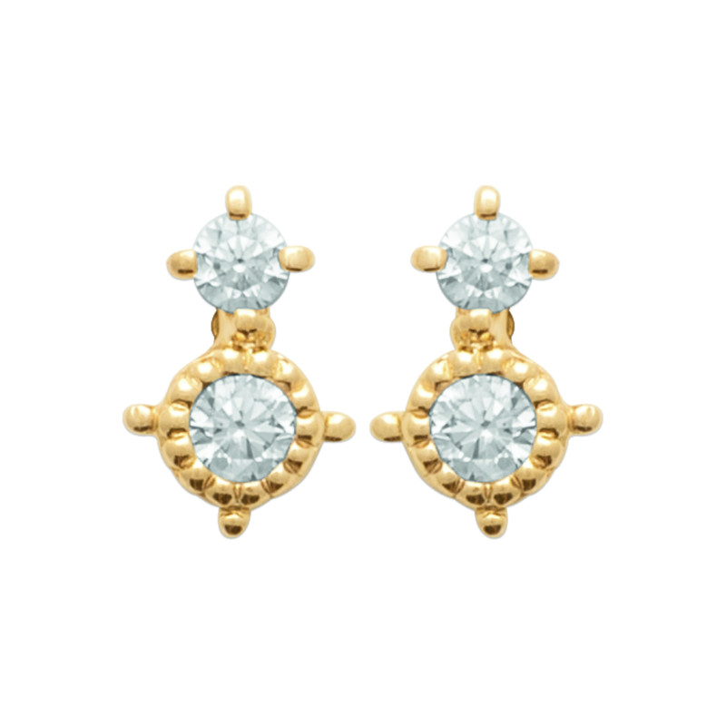 Boucles d'oreilles en plaqué or avec double zircon scintillant