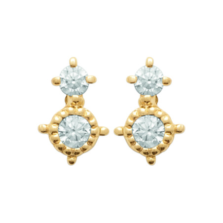 Boucles d'oreilles en plaqué or avec double zircon scintillant