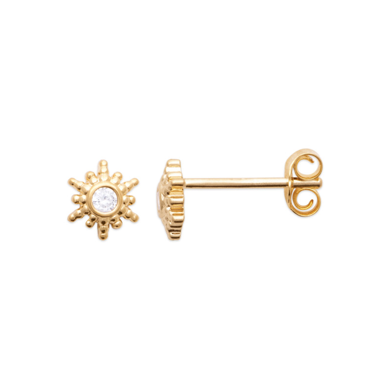 Boucles d’Oreilles Soleil en Plaqué Or avec Zirconium Étincelant – Vendue à l’unité