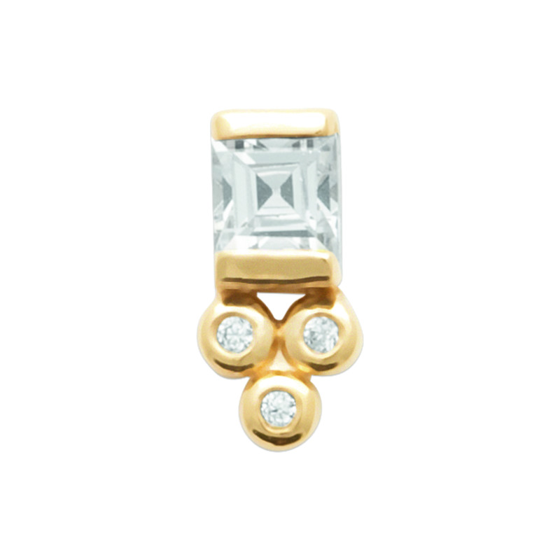 Boucle d’oreille stud géométrique en plaqué or avec zircon rectangulaire et trio pavé – Vendue à l’unité