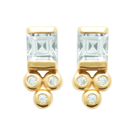 Boucles d'Oreilles Rectangulaires en Plaqué Or avec Zirconium