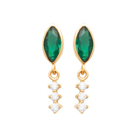 Boucles d'Oreilles en Plaqué Or avec Émeraude et Strass