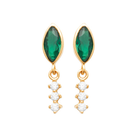 Boucles d'Oreilles en Plaqué Or avec Émeraude et Strass