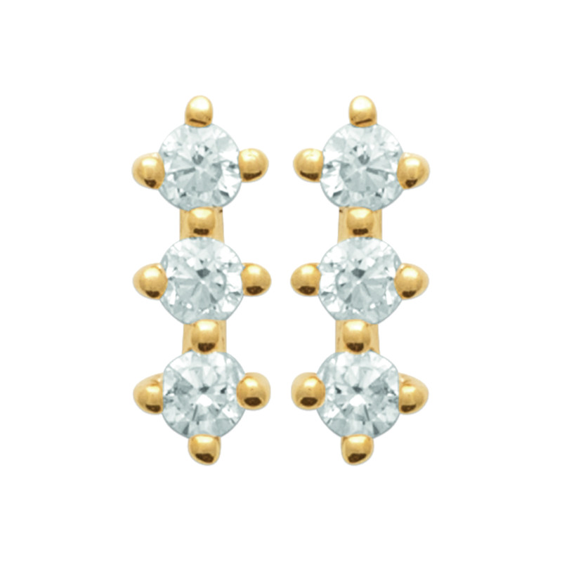Boucles d'Oreilles en Plaqué Or Triple Rangée de Strass