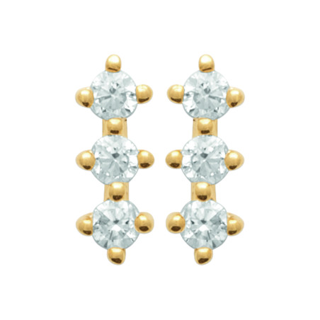 Boucles d'Oreilles en Plaqué Or Triple Rangée de Strass