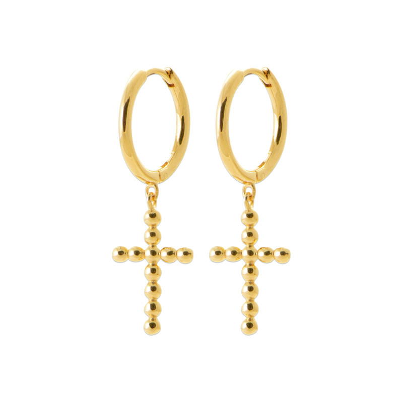 Boucles d'Oreilles Créoles Croix en Plaqué Or - Élégance Divine par Tarawa