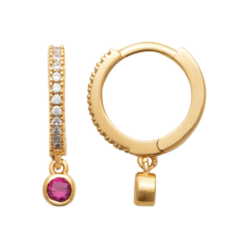 Créoles Pendantes en Plaqué Or avec Zirconium Rose - Élégance et Raffinement