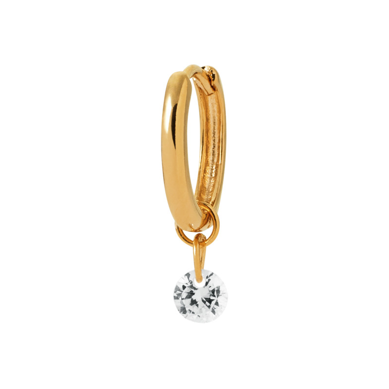 Créole Pendante en Plaqué Or avec Zirconium Blanc – 9 mm – Vendue à l’unité