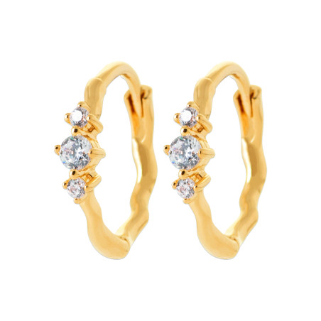 Boucles d'oreilles créoles ondulées en plaqué or avec trois zircons