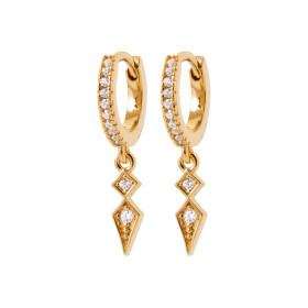 Boucles d'oreilles créoles en plaqué or avec pendentifs géométriques et zircons cubiques