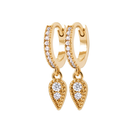 Boucles d'oreilles créoles en plaqué or avec pendentifs goutte et zircons