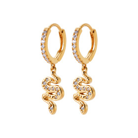 Boucles d'Oreilles Créoles Serpent en Zircon Plaqué Or